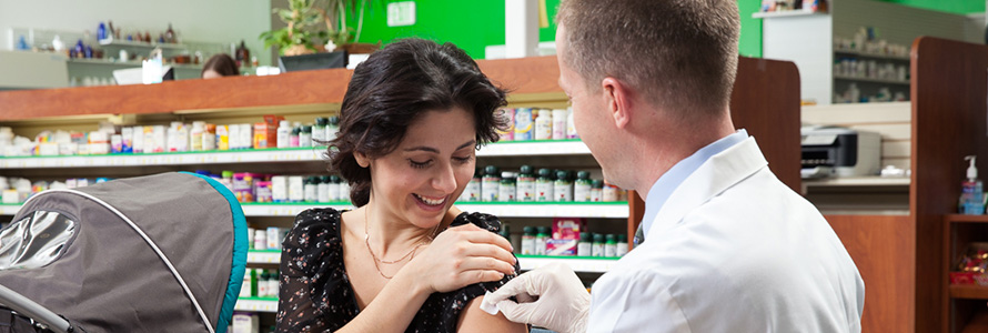 woman getting immunization shot