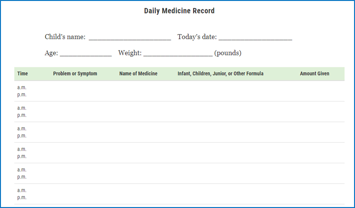 daily medicine record for your child