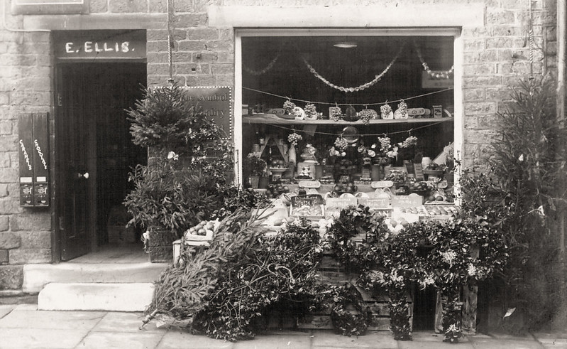 Small shop offering holiday goods circa 1920.